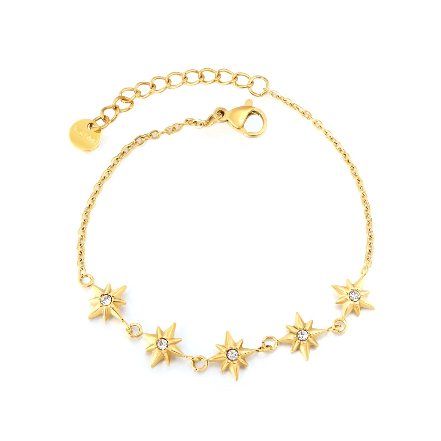 Steel Color & Gold Eight-Pointed Star Bracelet 0.4 Cross Chain 17+3cm Adjustable 6mm Round End Tag 10mm Star with Imitation Czech White Crystals Women Daily Casual Party Fashion Jewelry asonjewelry